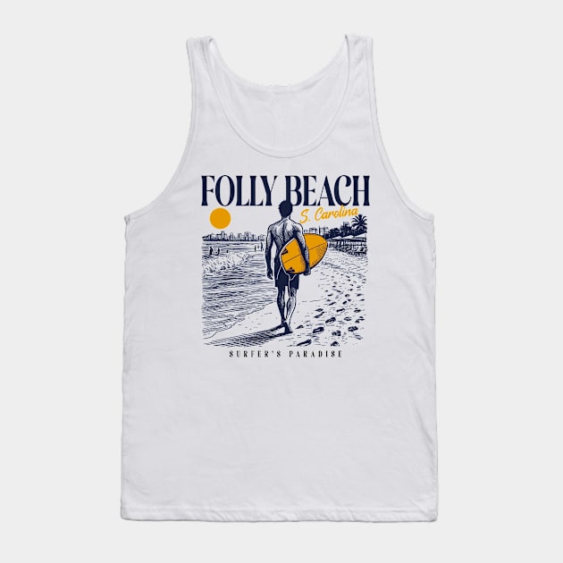 Vintage Surfing Folly Beach, South Carolina // Retro Surfer Sketch // Surfer's Paradise Tank Top by Now Boarding